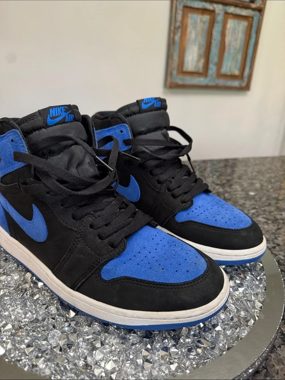 Air Jordan 1 Retro High Black & Royal Blue Suede EUC 10.5
